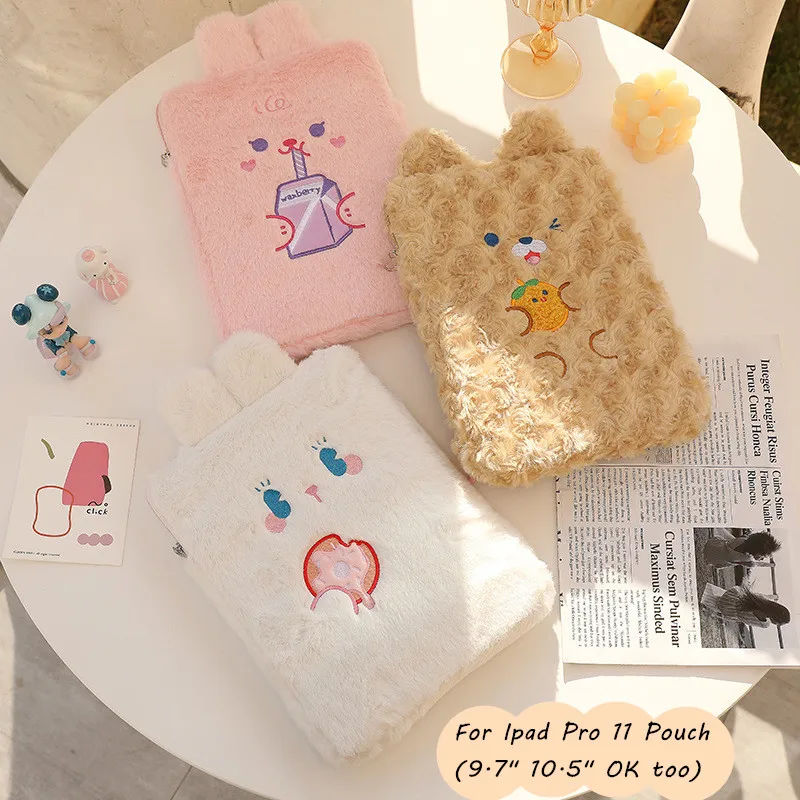 SHARKBANG IPAD PRO 11 Case Kawaii Bear Rabbit Korean Ipad Cover Tablet Pc Protective Pouch 9.7 10.5 Plush Sleeve Organizer Bag