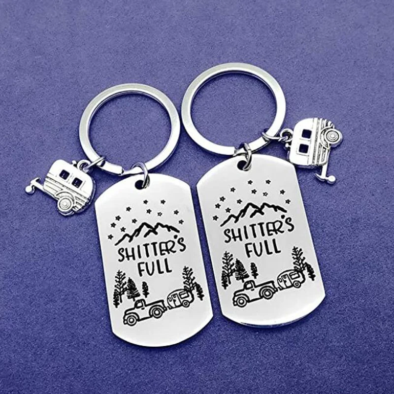 Shitter's Full Camper Keychain Happy Camper RV Keychain Gifts for Men Women Camper Trailer Outdoors Mountains Vacation Jewelry