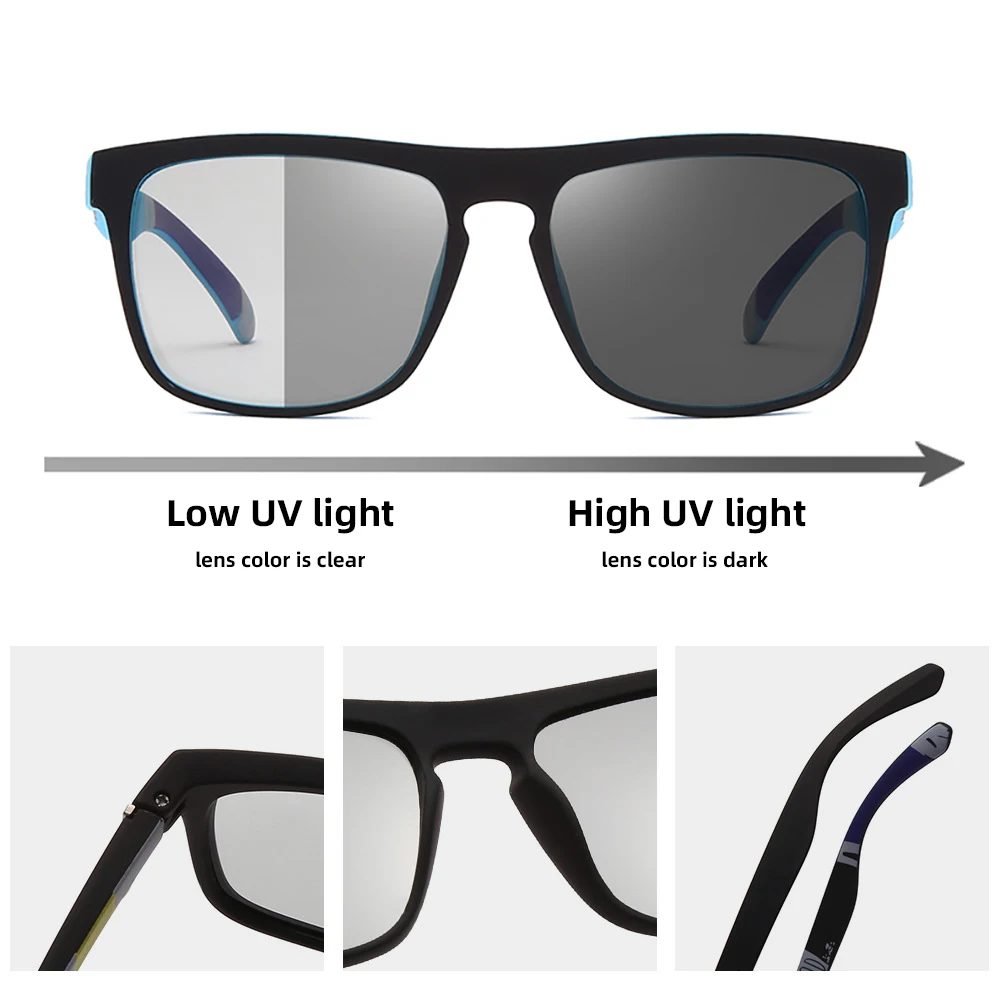 VIVIBEE Driving Chameleon Sunglasses Photochromic Men Change Color Polarized Square Matte Frame Male Outdoor Sports Eyewear