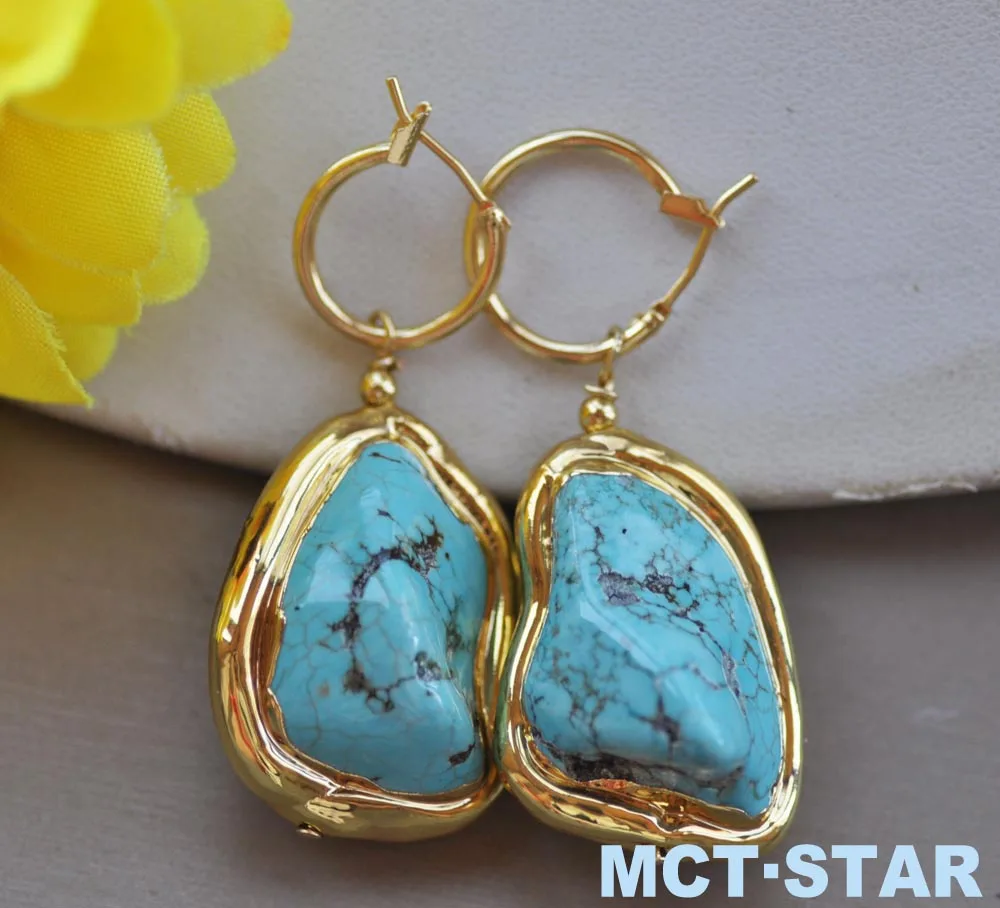 Z11357 31mm Baroque Blue Turquoise Earring Custom Jewelry