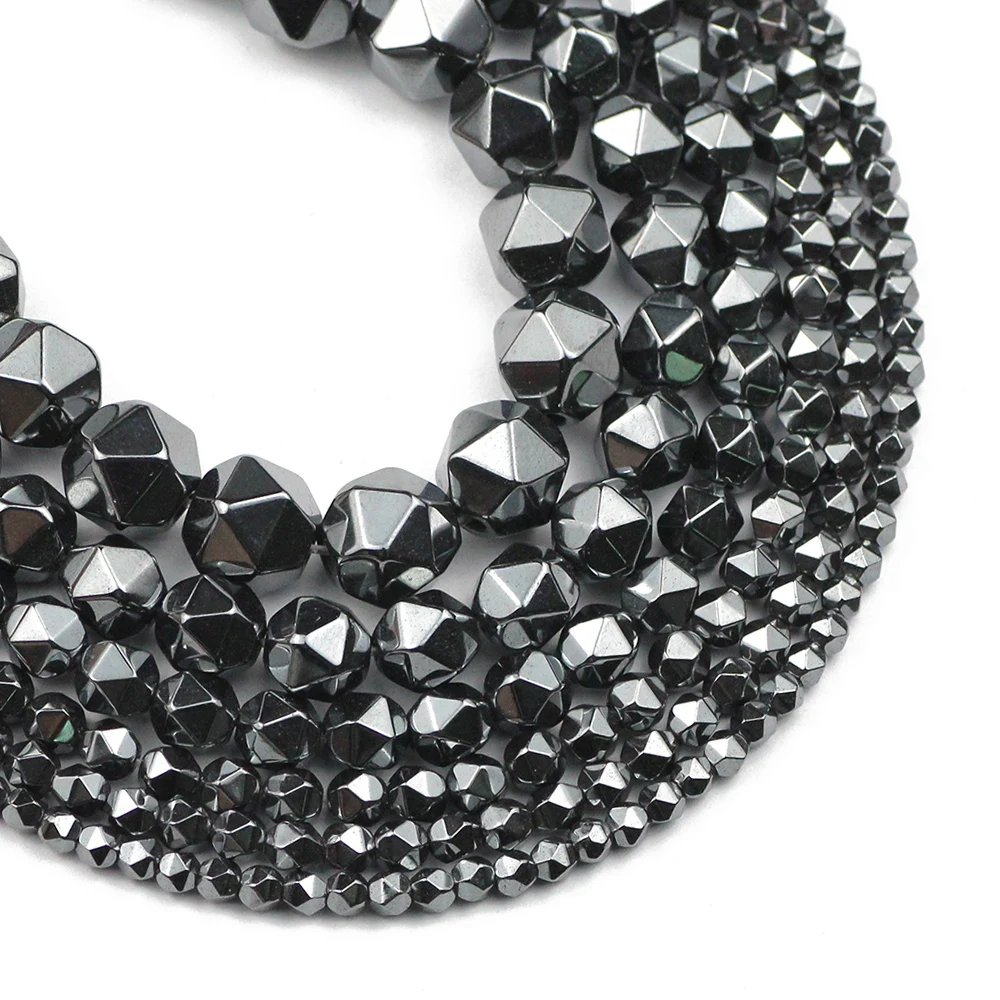 JHNBY 2/3/4/6/8mm Faceted Round Black Hematite Natural Stone Spacer Loose Beads For Jewelry Making 15.5\'\' Diy Necklace Bracelets