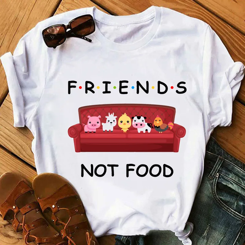 

Harajuku Tshirts Women Friends Not Food cow print T-shirt Femme Graphic Tshirt for women Vintage Tshirt Tee Vegan Shirt