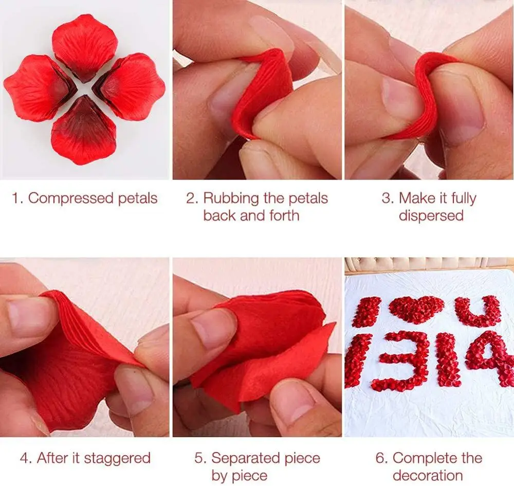 1000pcs 5*5CM Artificial Fake Rose Petals For Romantic Night Wedding Event Party Decoration Color Gold Red White Wedding Flower