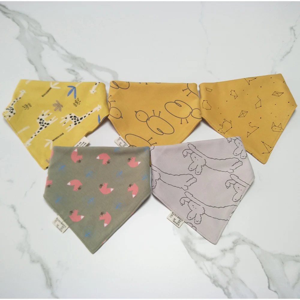 5Pcs/Lot Baby Bandana Bibs Cotton Triangle Double Layer Infant Feeding Burp Cloths Saliva Towel Apron Newborn Accessories