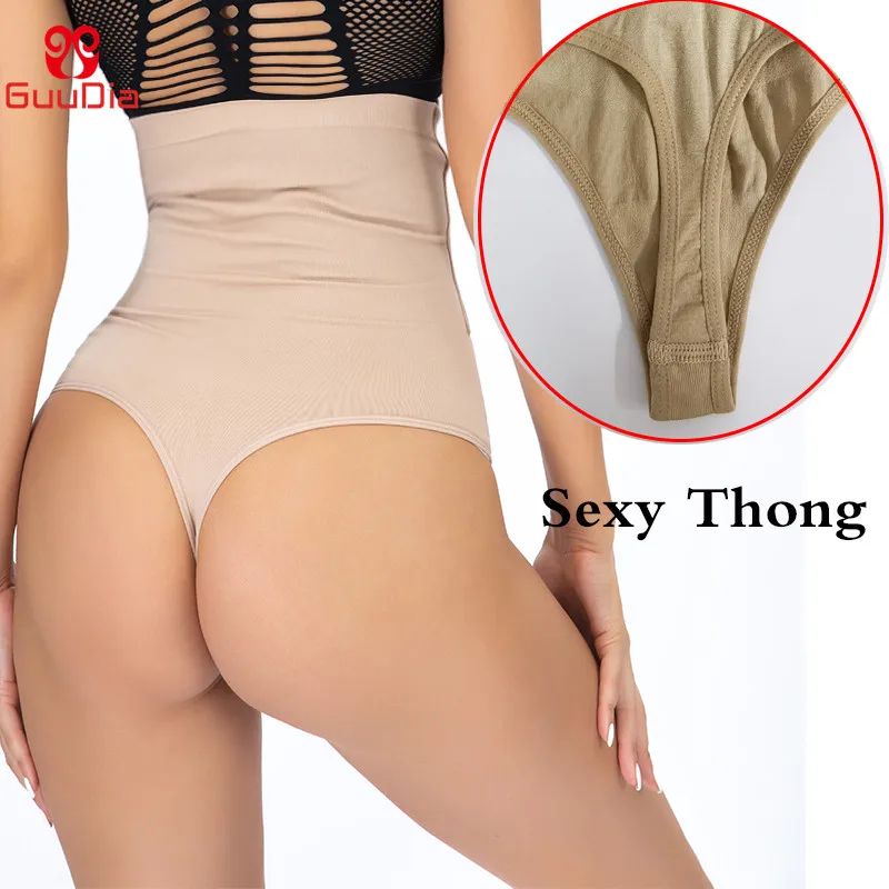 GUUDIA High Waist Tummy Control Sexy Thong Shapers Women Control Panties Firm Compress Girdle Waist Trainer Cinchers Butt Lifter