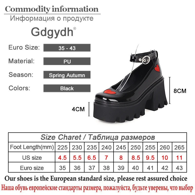 Gdgydh Romantic Goth Heart Shaped Shoes Women Platform Chunky Heels Cosplay Accessories Lolita Shoes Patent Leather Plus Size 43