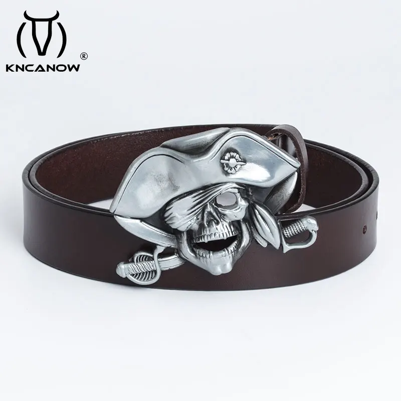 

Punk Rock Metal Skull Head Buckle Men Belt Genuine Leather Cowboy Belts For Male Cowskin Strap Ceinture Homme Cinto Masculino