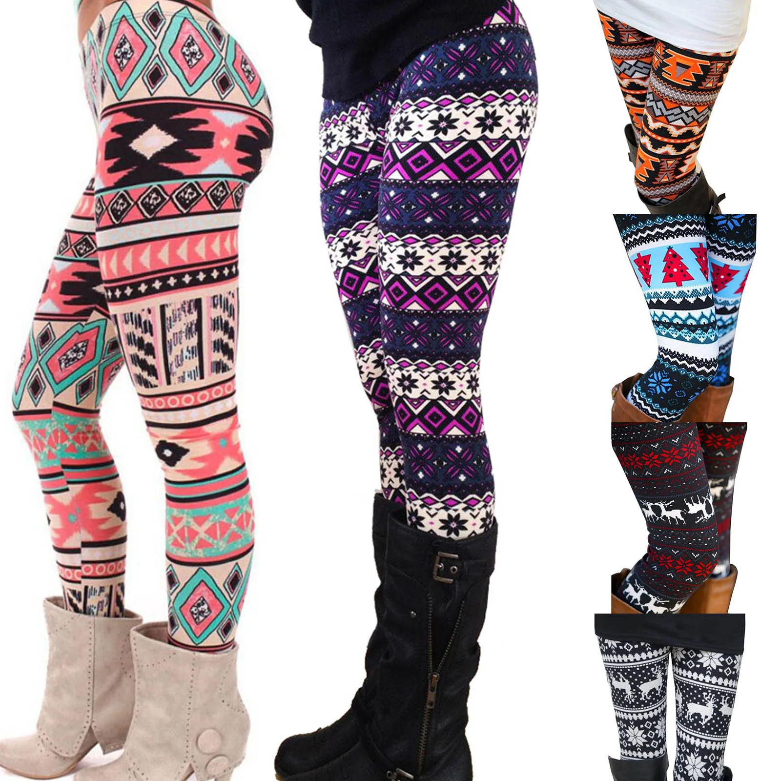 Jesień zima kobiety legginsy moda kobiety elastyczność Skinny z nadrukiem w stylu Tribal Slim ciepłe długie legginsy wysokiej talii rozciągliwe spodnie dresowe