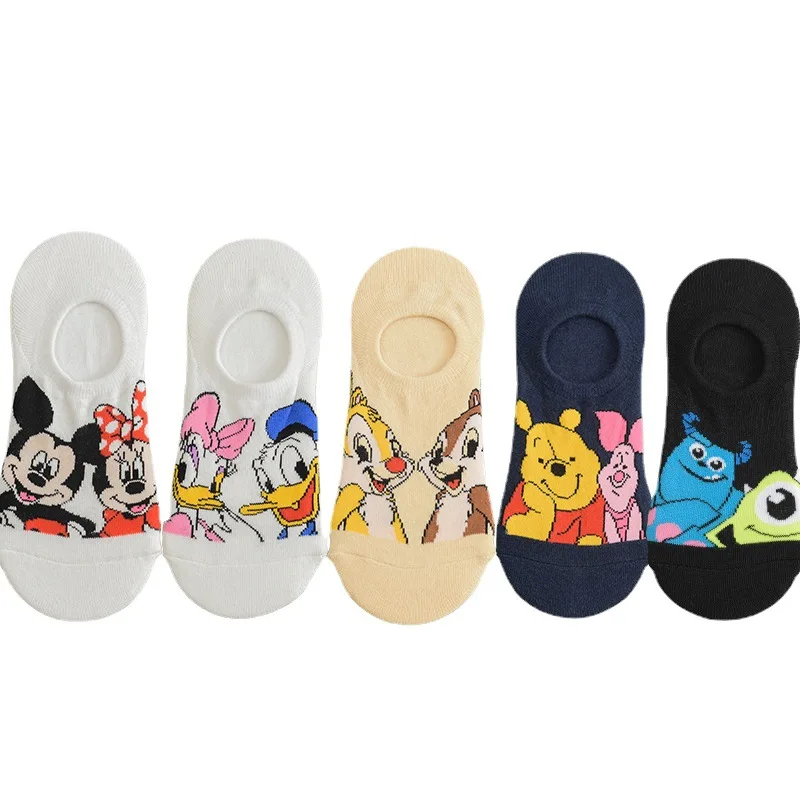 Anime Figure Disney Socks Mickey Minnie Mouse Women\'s Short Socks Girl Cute Lnvisible Cotton Ankle Cartoon Summer Anti Slip Sock