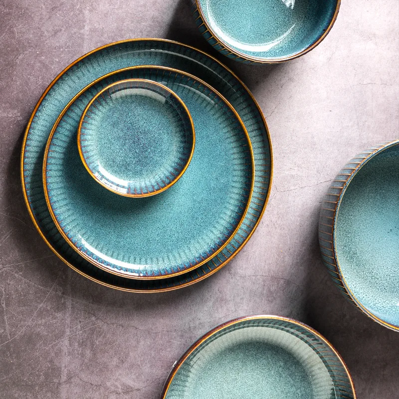 LingAo-Nordic Creative Kiln-Glazed Ceramics, Retro, Bowl, Plates, Plates, Plates, Tableware Sets