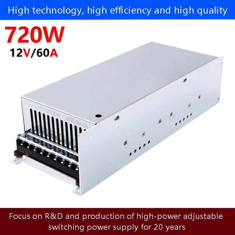 

Switching Power Supply 12V 60A DC Power Supply 0-12V Adjustable 750W Industrial Control Equipment S-720-12 Light Transformer LED