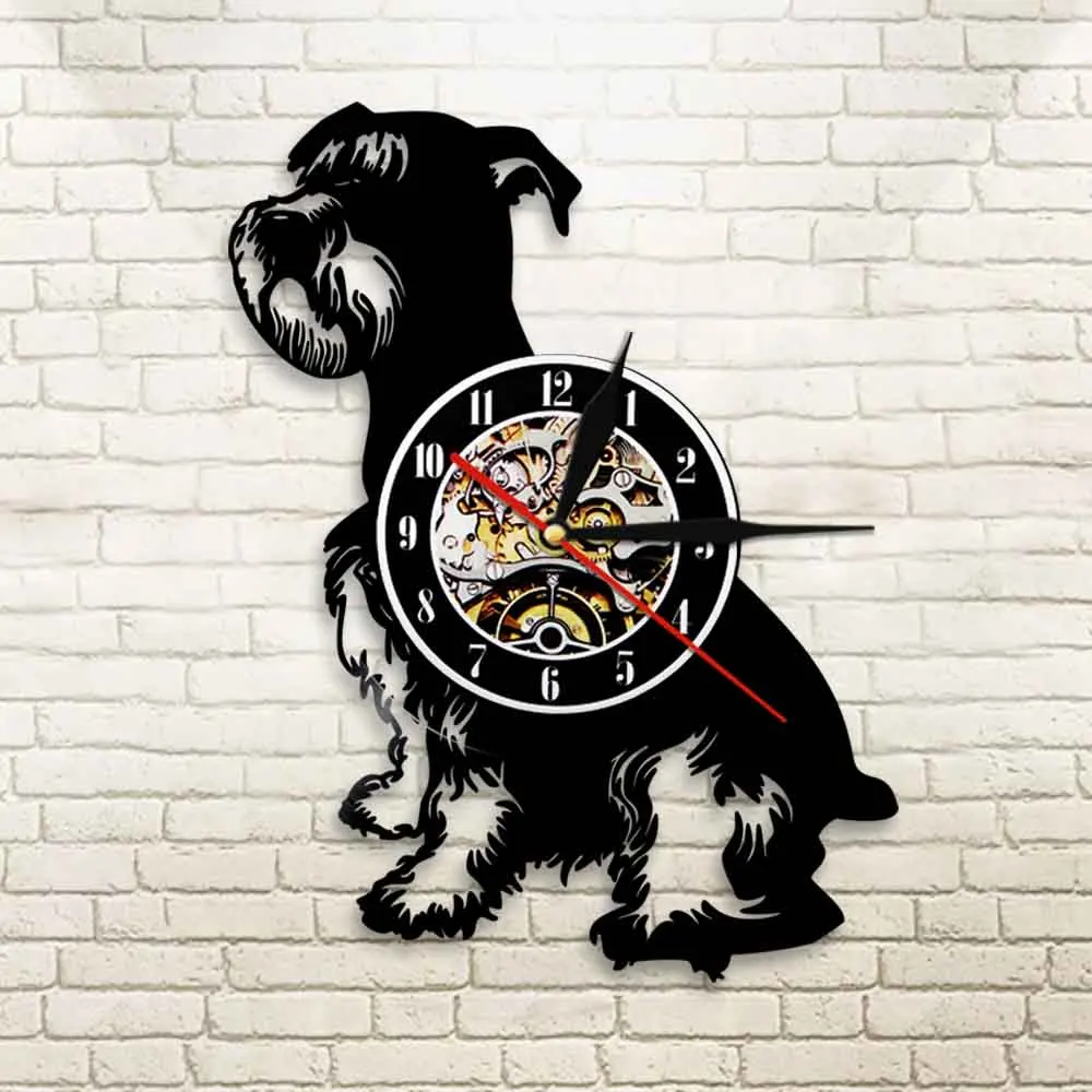 Mini Schnauzer Dog Canine Silhouette Wall Clock Schnauzer Dog Breed Vinyl Record Wall Clock Wall Watch Decor Dog Pet Owener Gift