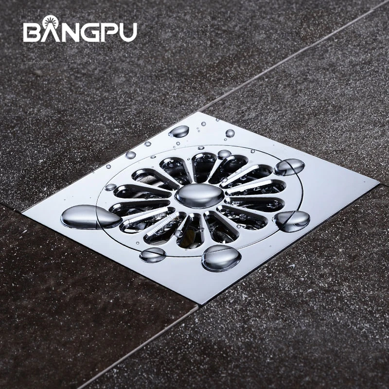 

BANGPU Bathroom Invisible Floor Drain Chrome 10X10CM Strainer Anti-odor Tile Insert Drain Waste Grate Effectively Block Hair