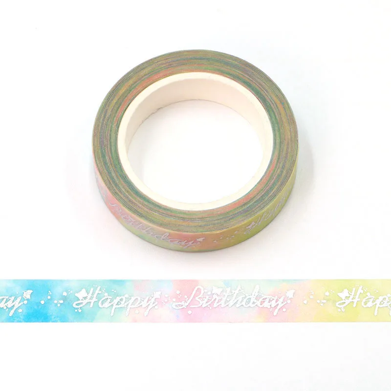 1PC 10MM*10M Foil Happy birthday washi tape Masking Tapes Decorative Stickers DIY Stationery School Supplies