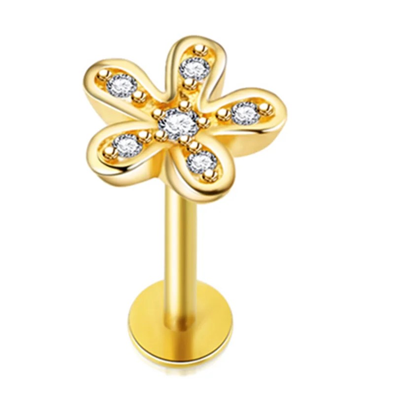 Crystal Flower Tragus Piercing Earring, Flat 16G