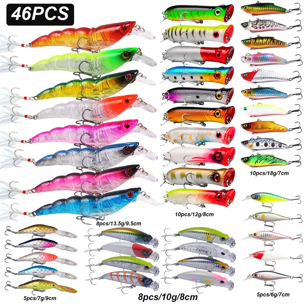 

YUCONG Fishing Lures Kit Crankbait Wobblers Vibration Popper Pencil Soft Baits Combo Artificial Bionic Jerkbait Set Isca Pesca