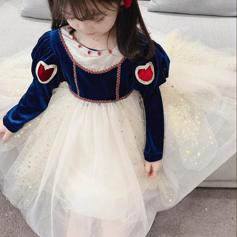 Girls Dress Gold Velvet Love Princess Dresses For New Year 2021 Autumn Children'S Costumes Winter Long-Sleeve Christmas Dresses