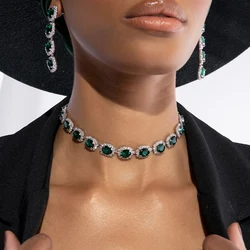 Stonefans Luxury Green Crystal Collar Chain Choker Necklace for Women Statement Rhinestone Cube Square Necklace Choker Jewelry