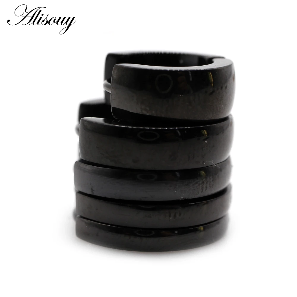Alisouy 2pcs Small Hoop Earrings Women Men Circle Round Clip Earrings High Polish Stainless Steel Ear Piercing Bijoux Jewelry