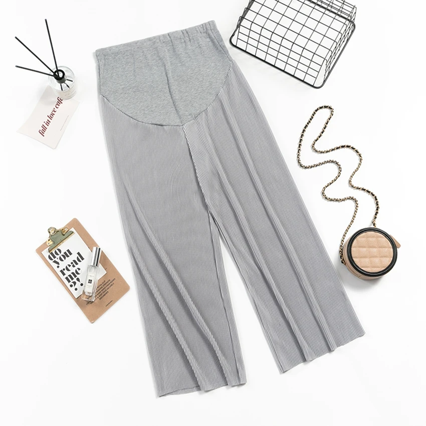 Pregnant Women's Wide-leg Pants Summer Striped Cropped Trousers Loose and Thin Casual Belly Lift Wide-leg Pants Belly Lift Pant