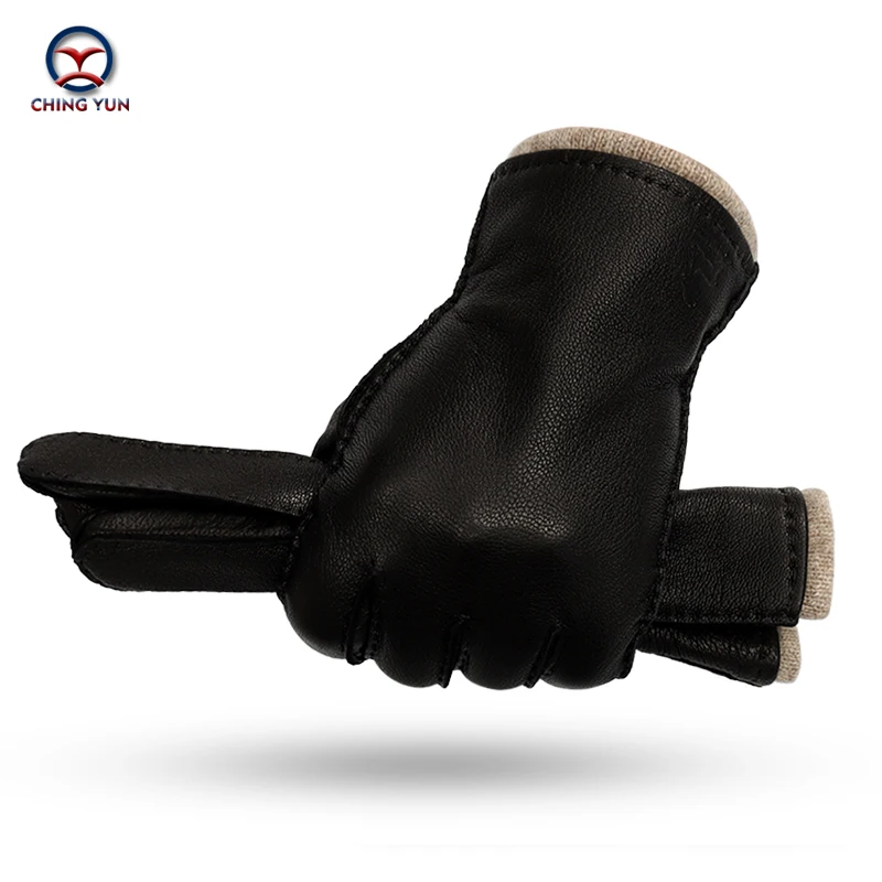 

2020 hand-stitched deerskin gloves men warm soft men's black flatbed gloves 70% wool lining warm in autumn and winter man mitten