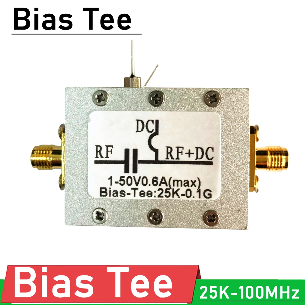 DYKB Bias Tee 25K-100MHz RF Biaser DC blocker Coaxial feed 1-50V BiasTee AM HF HAM radio RTL SDR Receiver Low Noise Amplifier