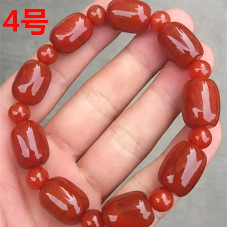 lovely Red Jade Bangle costly Nan Hong carnelian mala Bead Bracelet Lucky Amulet