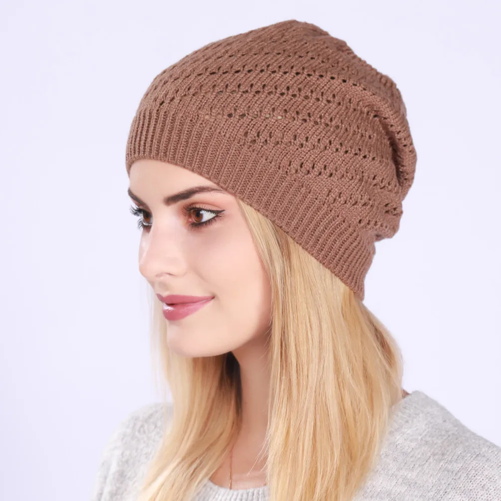 Gorros de punto calados para mujer, gorro suave, informal, Primavera, Otoño e Invierno