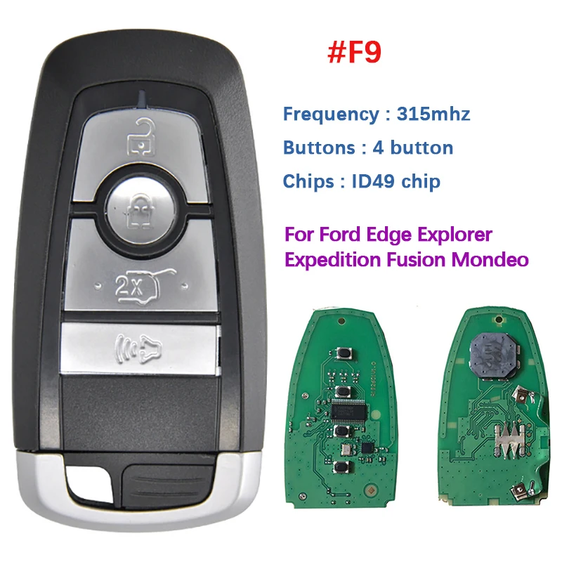 

CN018109-F9 Remote 4 Button Key For Ford Edge Explorer Expedition Fusion Mondeo Replacement Smart Keyless With 315Mhz 49 Chip