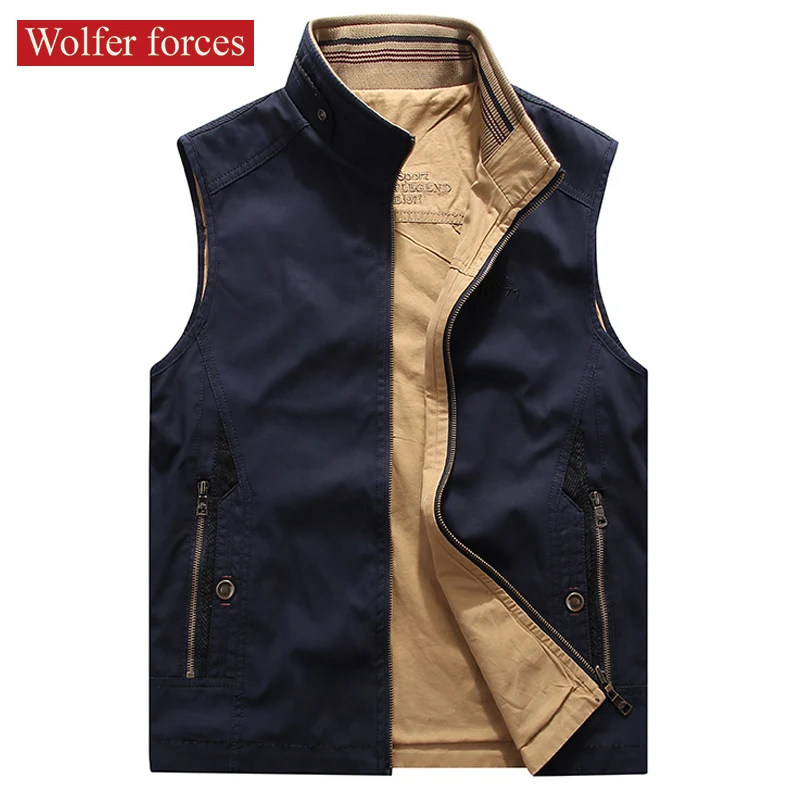 Spring Casual Vest Men\'s Double-sided Wear Loose Pure Cotton Breathable Jacket Autumn Sleeveless Vests Tactical Jackets Coats