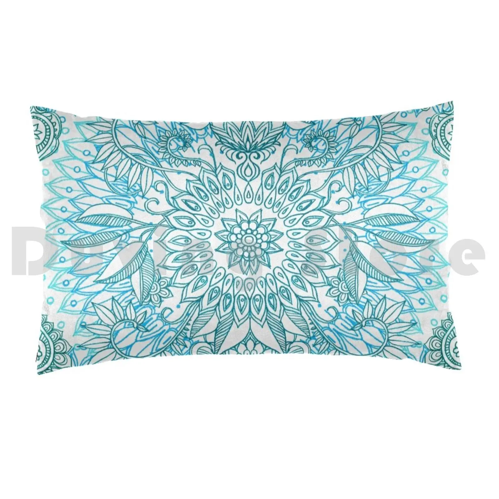 Turquoise Blue , Teal & White Protea Doodle Pattern Pillow Case Printed 35x50 Micklyn Protea Doodle Proteas