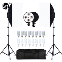 SH Photography Softbox Light Kit Four Lamp Holders Continuous Light System With E27 Photographic Bulb Accessories Photo Studio