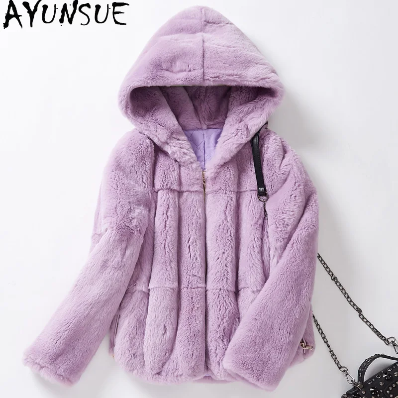 

AYUNSUE Winter Clothes Women Real Fur Coat Female Rex Rabbit Fur Jacket Woman Parkas Vintage Ladies Coats and Jackets 18211