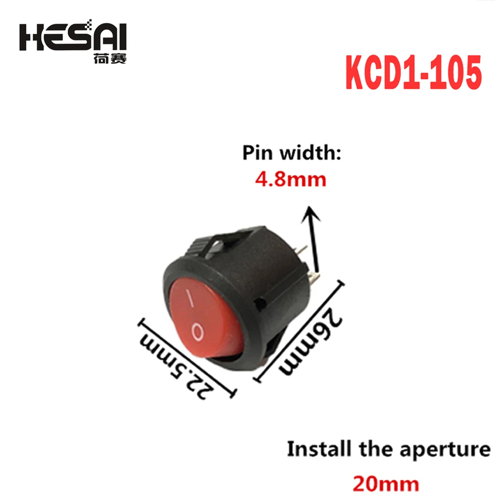 10PCS KCD1-105 Diameter Small Round Boat Rocker Switches Black Mini Round Black White Red 2 Pin ON-OFF Rocker Switch With LED