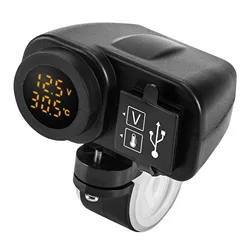 Waterproof Motorcycle 5V 4.2A Dual USB Charger Voltage Display Voltmeter Thermometerfor 7/8 and 1