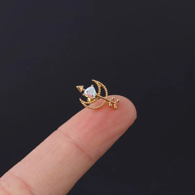 1 PCS Trendy Shiny Zircon Cute Arrow Ear Cartilage Cuff Earring Classic Steel Bar Ball Screw Back Stud Copper Ear Jewelry