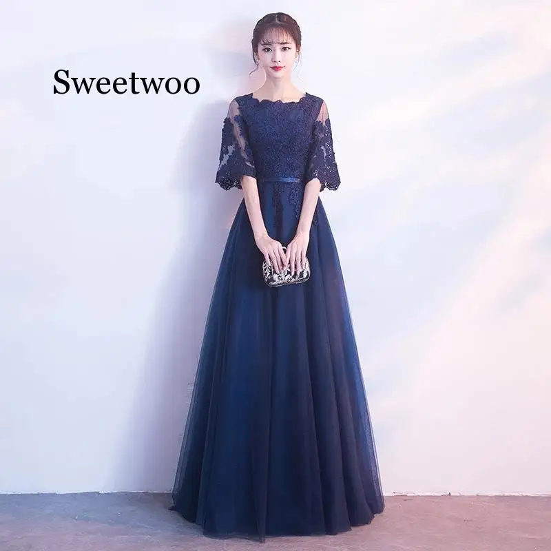 

Women Lace A-Line Half Sleeve Tulle Elegant long dress Vestido de novia