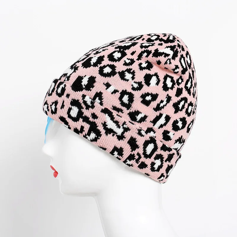 Ladies winter leopard hat fashion women wool warm knitted hats animal print beanies cap gorros mujer invierno thicken bonnet