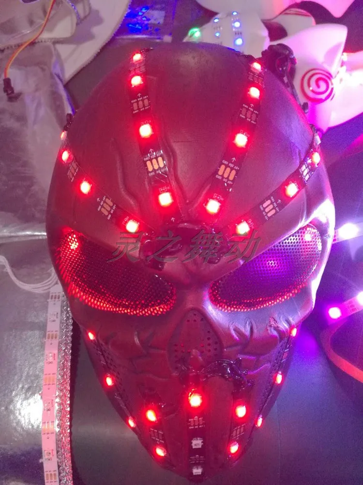 Red Laser Mask Luminous Light Up Laserman Show Halloween Masks For Laser Stage Show Dancer DJ Headwear