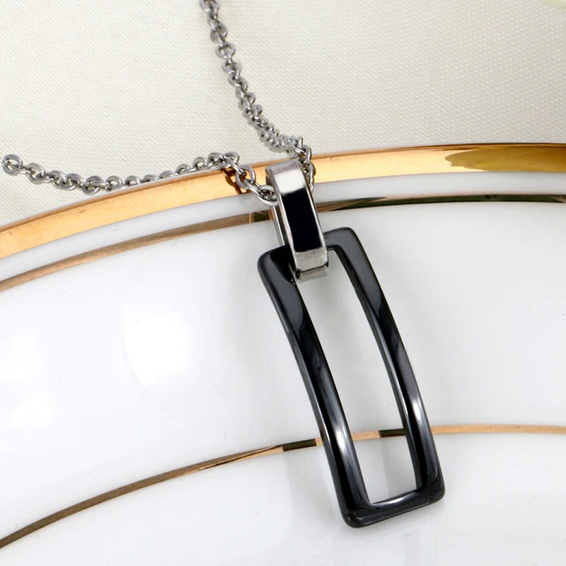 Rectangle Ceramic Women Pendant Necklace Simple Style White Color Fashion Stainless Steel Healthy Women Jewelry With Free Chain