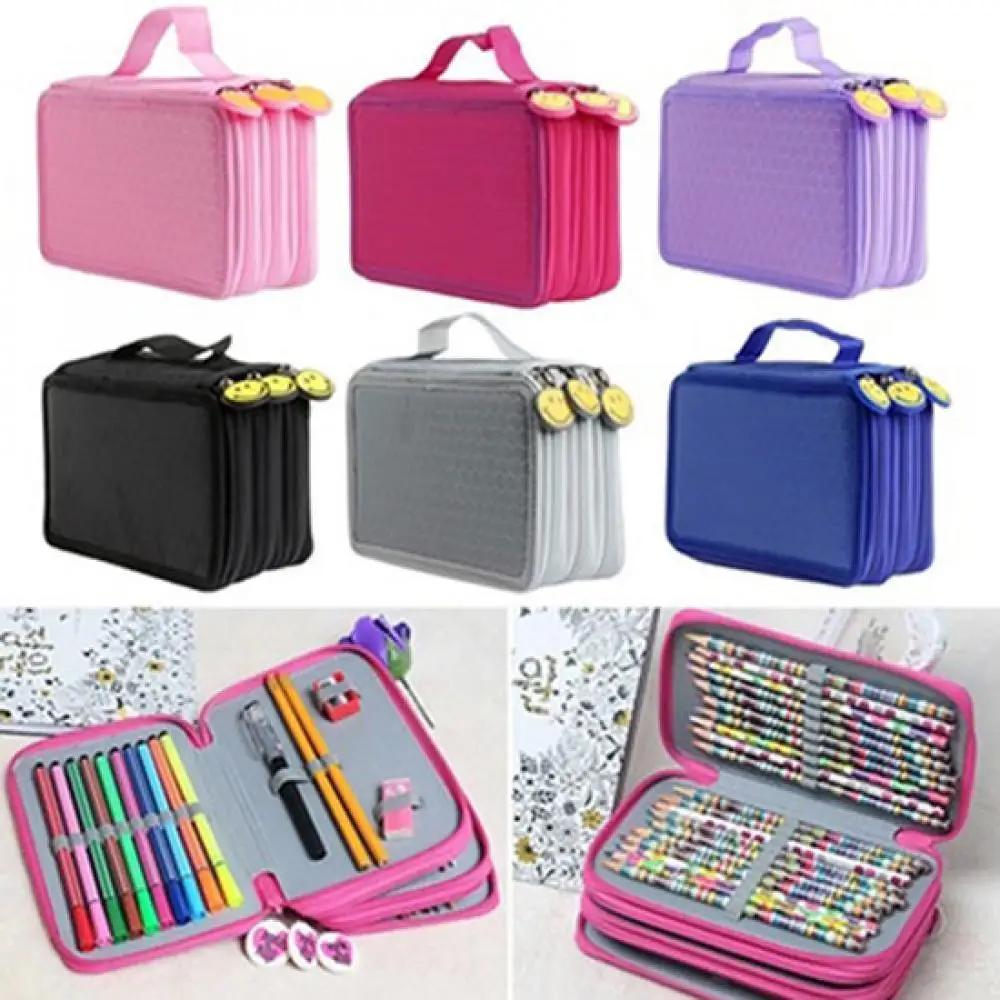 School Pencil Case Large Capacity 3 Layer 52 Holes Student Pen Pencil Storage Zipper Case Holder Office School Supplies