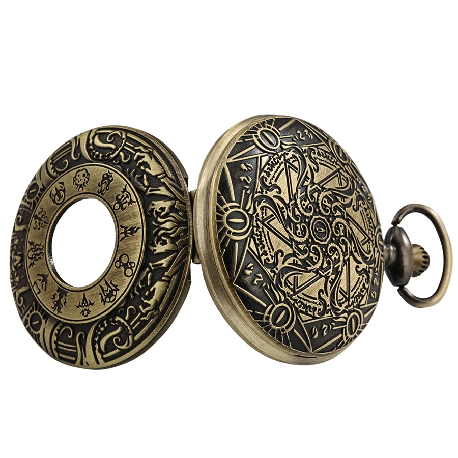 3D ประติมากรรม Designer Antique Bronze Retro Hollow เกียร์โครงกระดูกกระเป๋านาฬิกา Dial นาฬิกาโลหะผสมเครื่องประดับหนาเอว