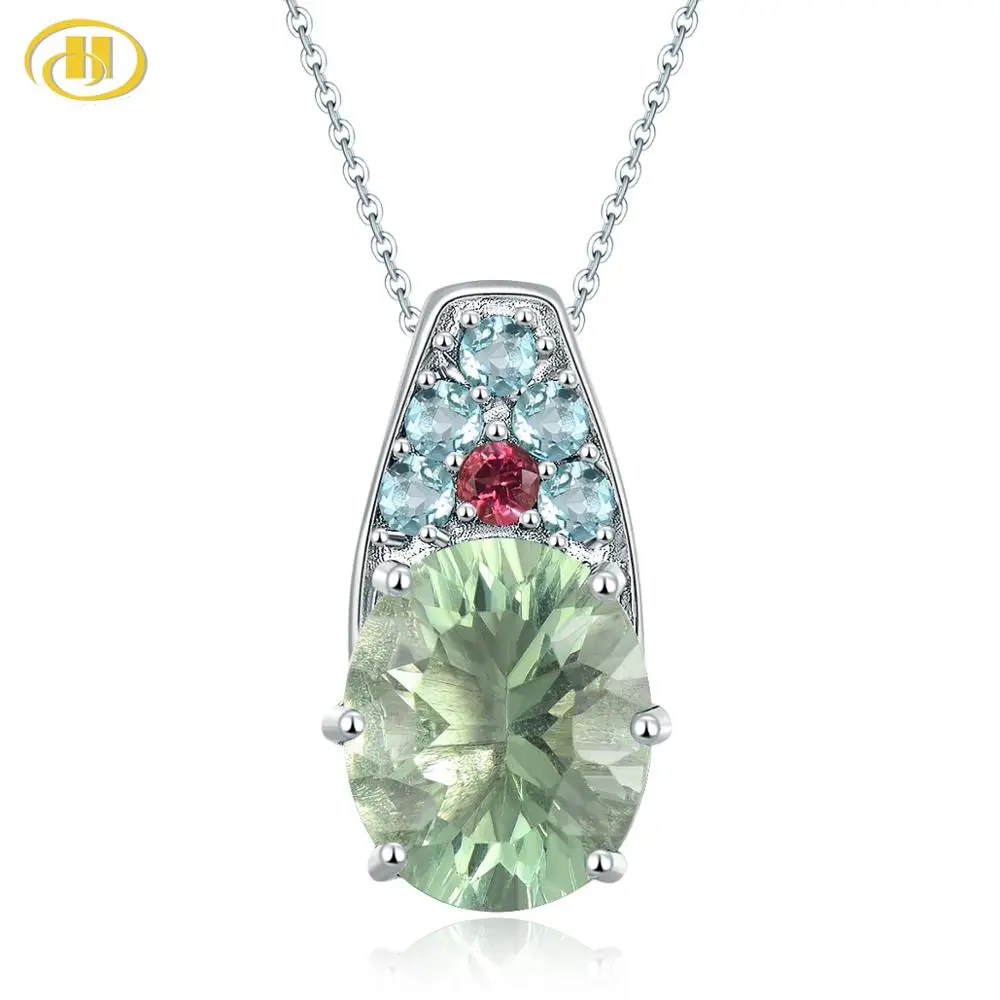 Hutang Green Fluorite 925 Silver Pendant Real Gems Tourmaline Apatite Solid 925 Sterling Silver Chain Fine Elegant Women Jewelry