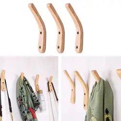 1pc Natural Wood Clothes Hanger Wall Mounted Coat Hook Decorative Key Holder Hat Scarf Handbag Storage Hanger Bathroom Rack