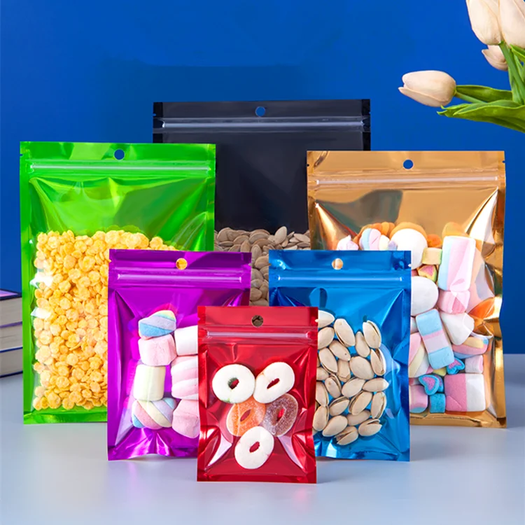 100PCS Clear Front Glossy Blue Flat Plastic Zipper Storage Bag Resealable Sugar Snack Coffee Beans Candy Tea Packaging Pouches