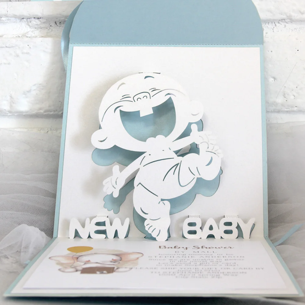 Baby Shower Invitation Card with Envelope, Pop-out 3D Handmade, Custom Baby Shower