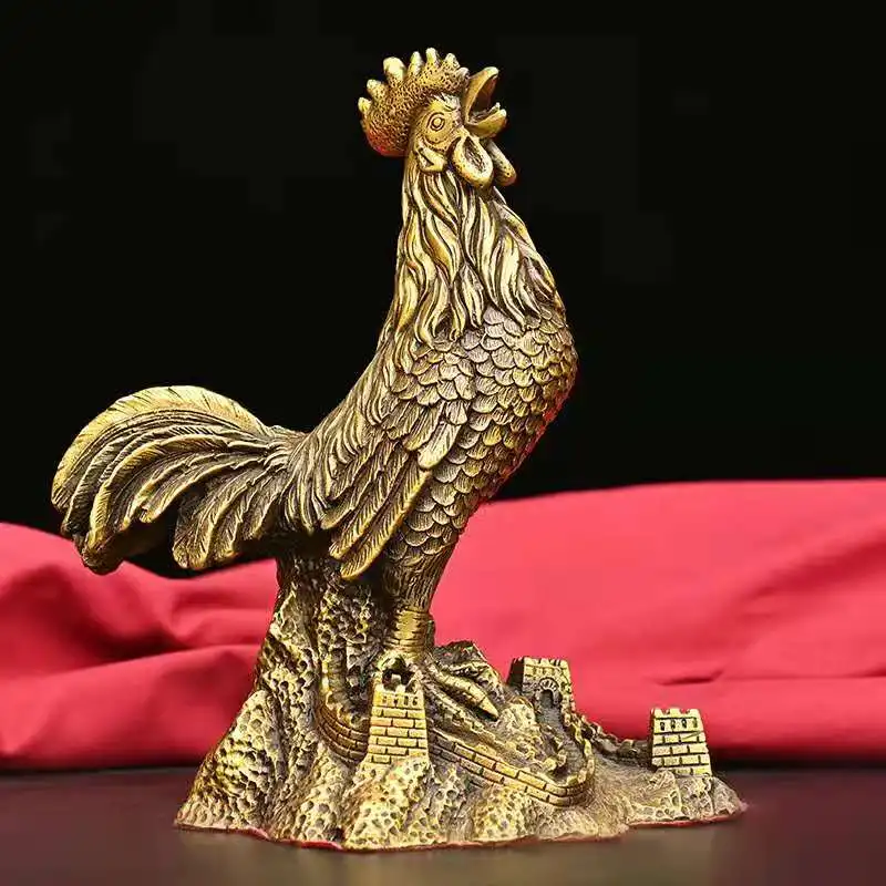 

Античная старинная латунная Статуэтка петуха и большой стены династии QingDynasty, декоративные украшения