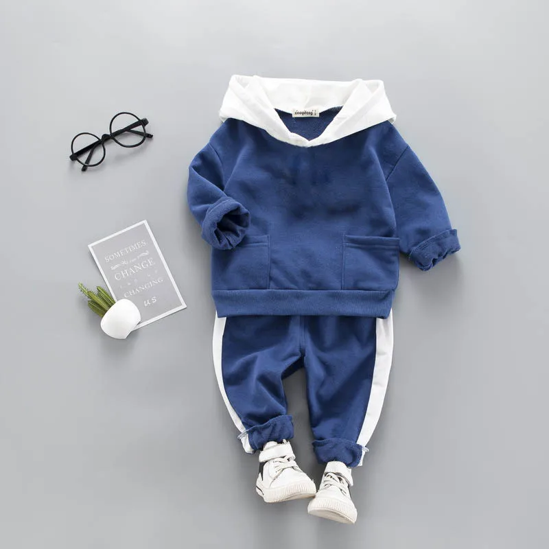 Children Active Clothing Autumn Spring Toddler Boy Sports Set Baby Hoodie Letter Top Pants 2pcs Outfit Kid Solid Color Tracksuit