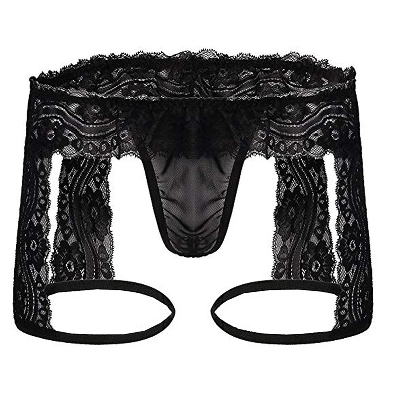 

Enhance Pouch Gay Men Jock Strap Underwear Sexy Sissy Lace Thongs Hollow Out Man Briefs Tanga Hombre String Underpant