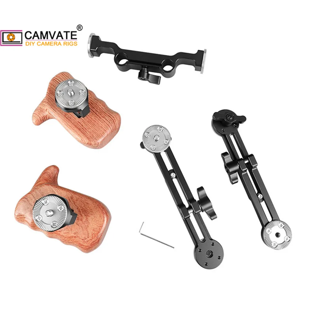 CAMVATE-mango de madera y brazo de extensión, abrazadera de varilla Dual de 15mm y montaje de roseta ARRI M6 para cámara DSLR, sistema de soporte de aparejo de hombro
